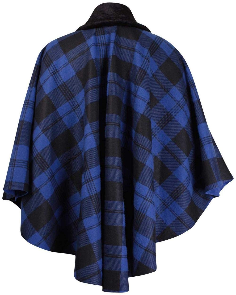 Top Fashion18 Women's Blue Tartan Plus Size Batwing Fleece Faux Fur Collar Tie Tartan Cape One Size Poncho Coat Uk Size 16-28