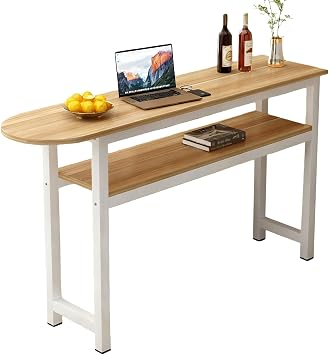 Bar Table, Industrial Counter Height Pub Table with 2-Tier Storage Shelves,Rectangular Pub Table,Bar Height Tables for Restaurant, Coffee ShopWood,200CM/78.7IN