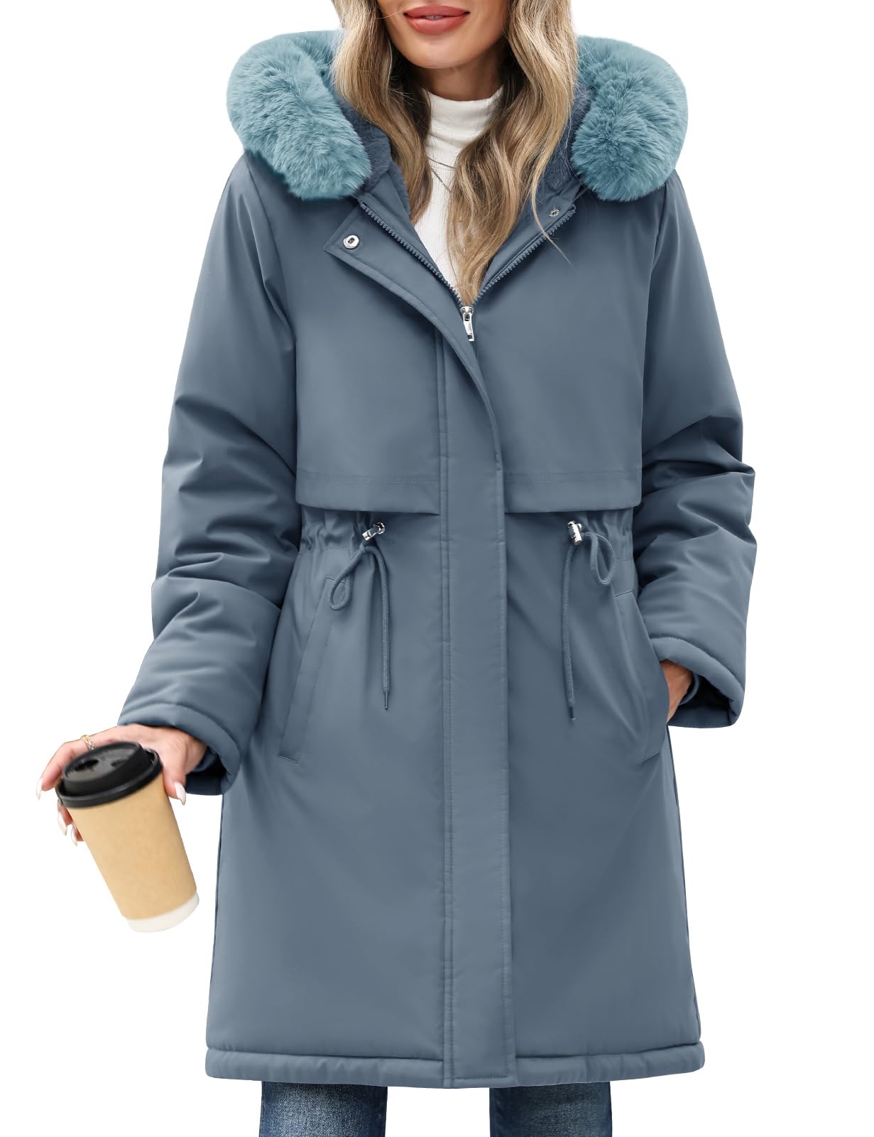 Cappotto Donna Lungo Invernale Caldo Parka Elegante Giacca con Cappuccio Giubbino Imbottito Autunno Invernali Giubbotto Casual Giacca Pile Outwear con Tasche Cappuccio Rimovibile in Pelliccia