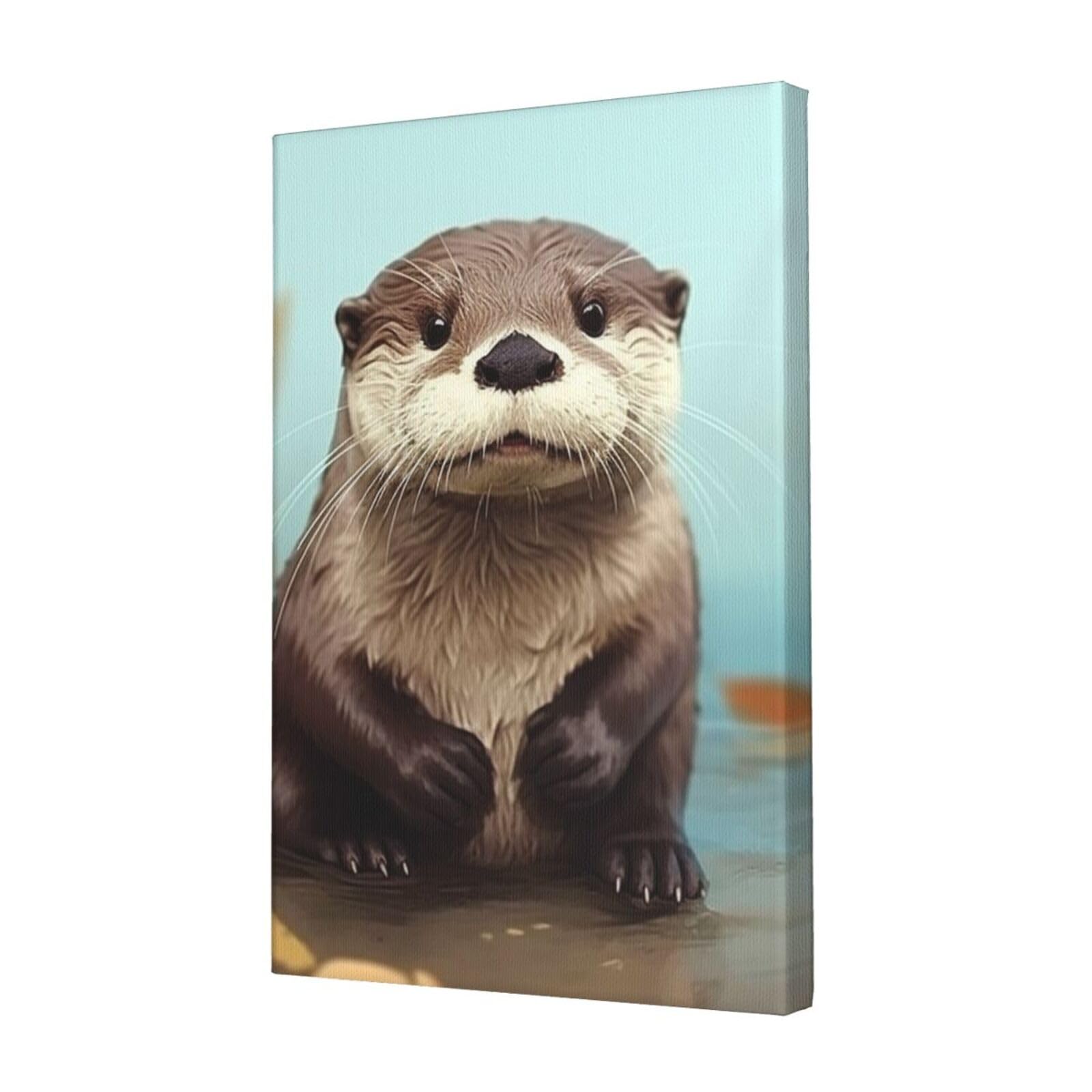 KLOPH Cute otter Canvas Wall Art for Living Room 12"x18" Modern Artwork Painting for Bathroom Hanging Canvas Prints Aesthetic Wallart for Bedroom Kitchen Office Wall Decor
