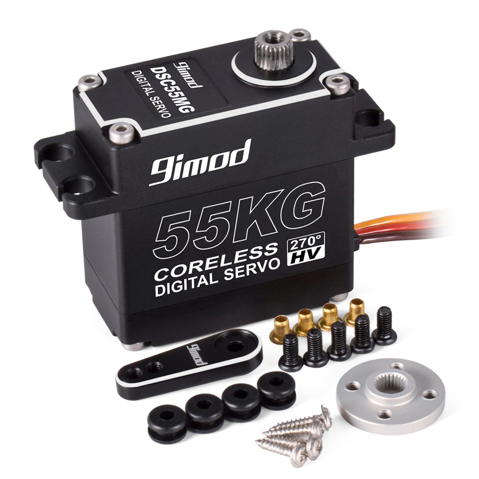 55KG High Torque Servo High Speed HV 8.4V Coreless RC Steering Servo Motors Stainless Steel Gear Low Profile Waterproof RC Crawler Servo for 1/8 1/10 1/12 Scale Cars DIY Robotic - 270 Degree โ image 1