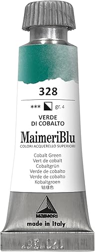 Maimeri Blu - Pintura de acuarela profesional PG26 de un solo pigmento, 0.4 fl oz, color verde cobalto, tubo de pintura de acuarela transparente y