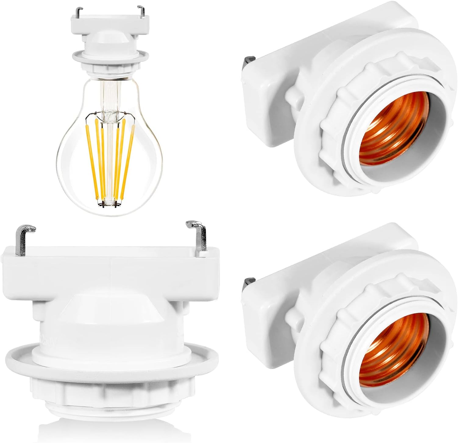 Aiwode Square Hanging Lamp Socket E26 Base, Ceiling Light Bulb Socket, Lamp Socket, LED Compatible, Pendant Light, No Construction Required, Easy Installation, PSE Certified (White, 3 Pack)