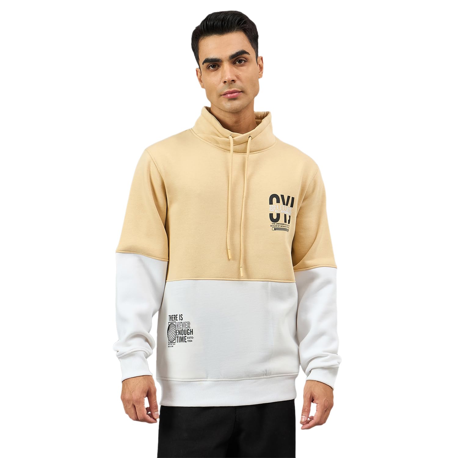 club york Men Beige Full Sleeve Colorblocked High Neck Sweatshirt-picture-22