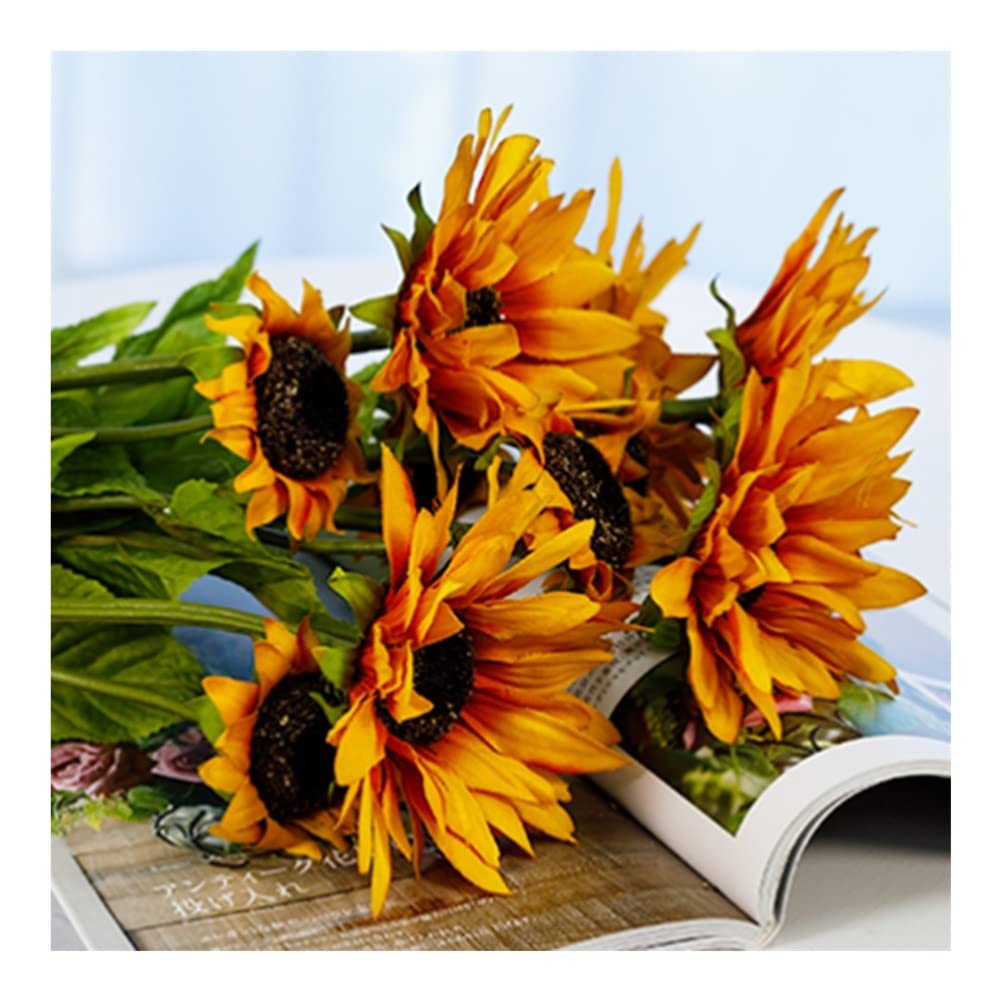XDLEDMKIZ Realistic Artificial Flowers 5pcs, Full of Sunshine and Passion Sunflowers, Fake Flowers for Home Holiday Decoration
