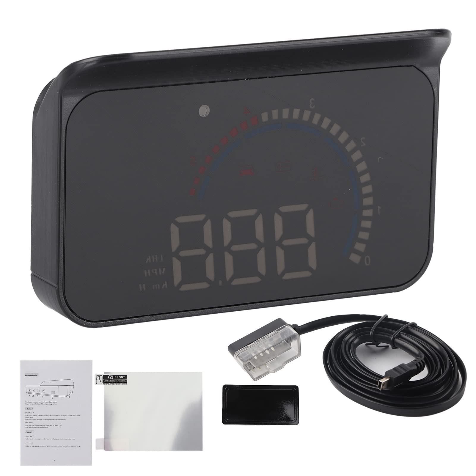 Monitor de proyector HUD con pantalla frontal universal para vehículos estándar OBD II - Instrumento multifunción portátil con velocidad RPM Temperatura del agua Pantalla de