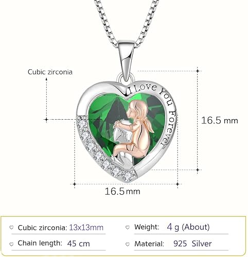 Miniatura 5 de Collar de memoria de plata de ley 925, collar con piedra natal de corazón con texto en inglés "I Love You Forever", regalos para aniversario