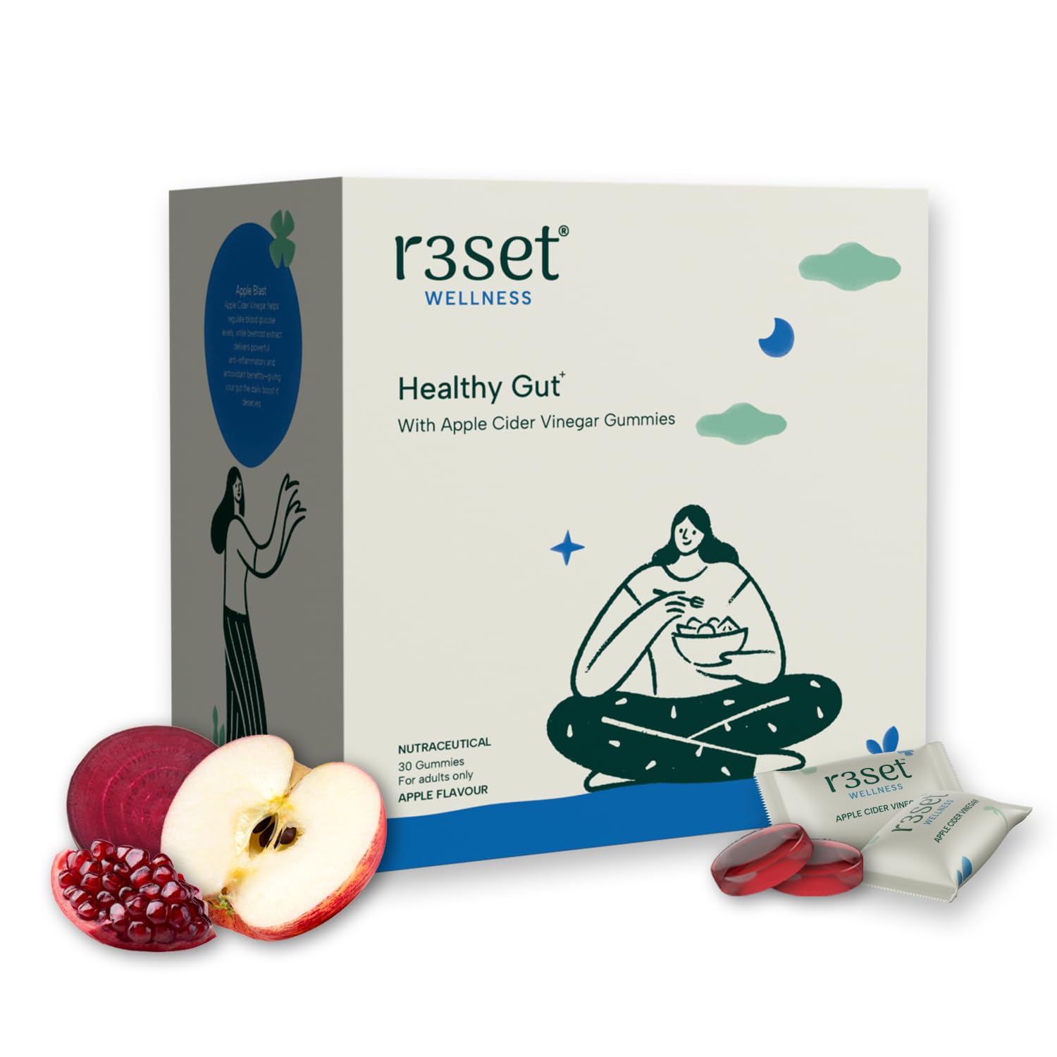 R3SET Apple Cider Vinegar Gummies | Healthy Metabolism | Gut Health & Digestion | Zero Calories | Improves Overall Well-Being | Blood Sugar Balance, 30 gummies