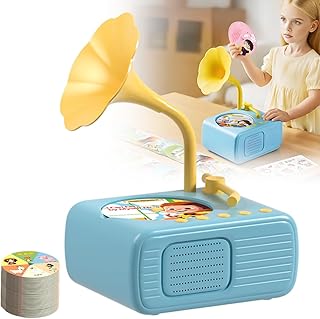 Upgraded Blue Kids Phonograph Story Machine: 99 Cards for Early Education & Toddler Music Play
