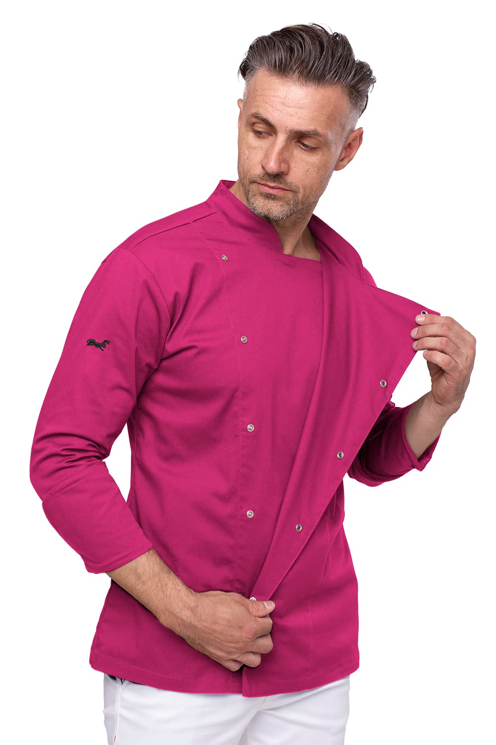 strongAnt Kochjacke Herren Slim Fit Stretch BW mit Druckknöpfen, Bäckerjacke - Langarm - Pink XXXXL
