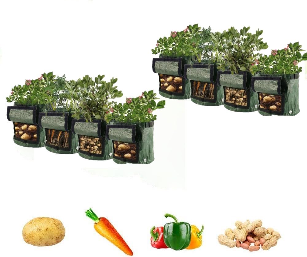 Bolsas de cultivo de patatas de 10 galones, sacos de plantación transpirables duraderos con solapa y asas para jardinería de verduras y frutas al aire libre, incluye 2 paquetes