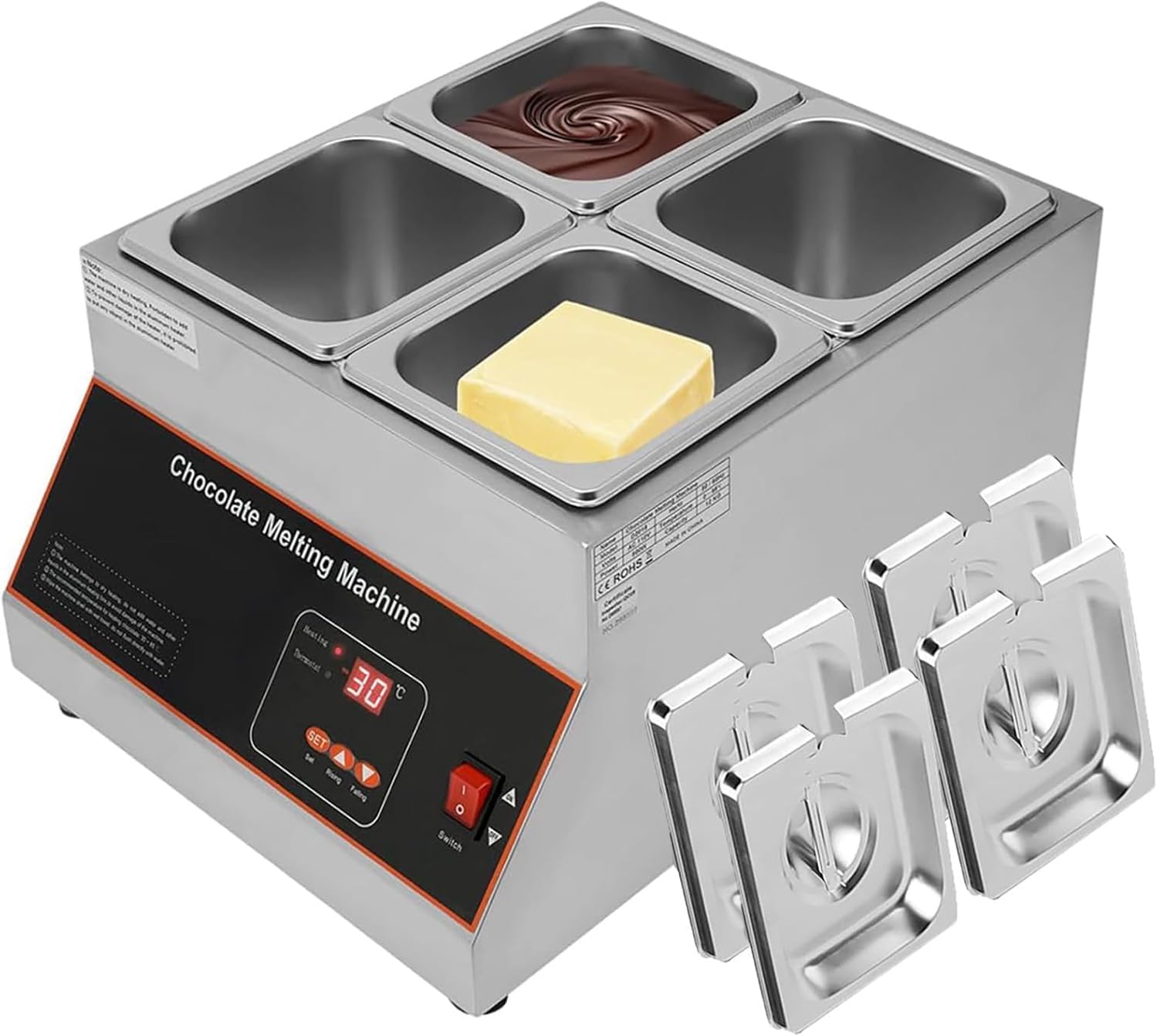 Chocolate Melting Pot with Temp Control 0-85℃, 500w Chocolate Warmer & Melter for Perfectly Tempered Chocolate, Milk & Cream - Ideal for Baking & Candy Making One Size