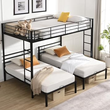 Bellemave Full Over Twin Over Twin Triple bunk Bed with Drawers 3 bunk Bed, Triple bunk beds for Kids, Teens, Adult.Black