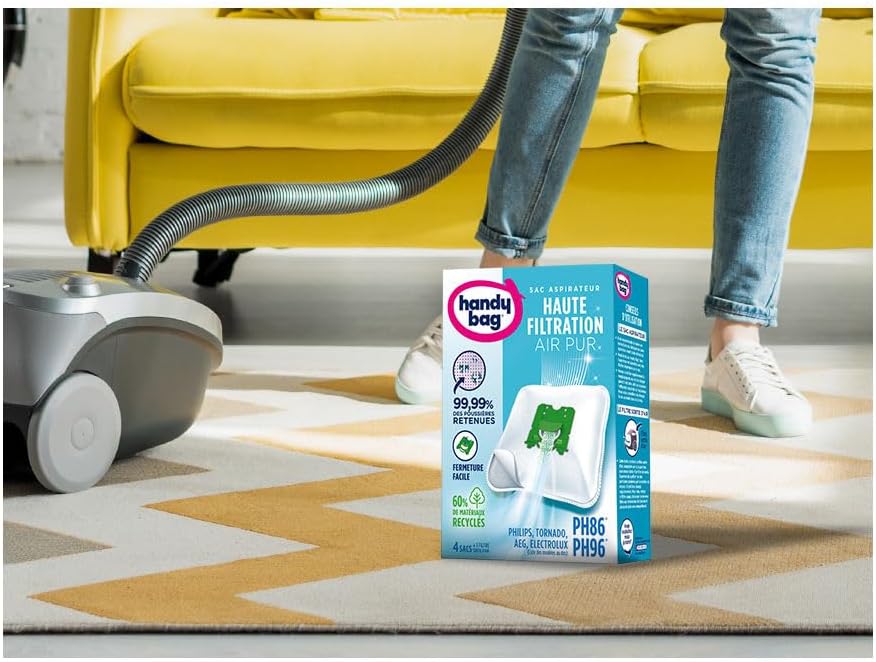 Handy Bag - Vacuum cleaner bags PH86/PH96 x4bags - Compatible with Philips, Electrolux, AEG, Tornado - 99.99% of dust retained - Easy closing - Allergen filter - 60% recycled material