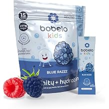 Bobelo Kids Postbiotic Immunity Drink Mix Blue Razzz | Self-Carbonating, Zero Sugar, IMMUSE Postbiotic + Electrolytes | Vitamins C, D & E | Gluten-Free, Dairy-Free | 15 Stick Packs