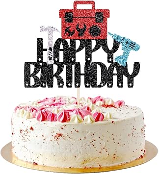 Tools Happy Birthday Cake Topper -Labor Day party Toolbox Hammer Mechanic Drill Themed-Auto repair engineer cake decorations For Men