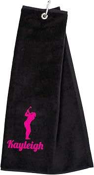 Always Looking Good Personalised Embroidered Golf Towel with Any Name Any Font Luxury Velour 50cm x 40cm Custom Embroidered Golf Towel with Carabiner Clip Gift- Golf Gifts for men and women (Black)