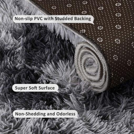 GISIONLARI Rugs Living Room Soft Bedroom Rug Fluff Area Rugs Shaggy Carpets Non-Slip Modern Luxury Fur Carpet for Kids Room Comfy Home Decor Floor Mat (Black Grey - Image 3