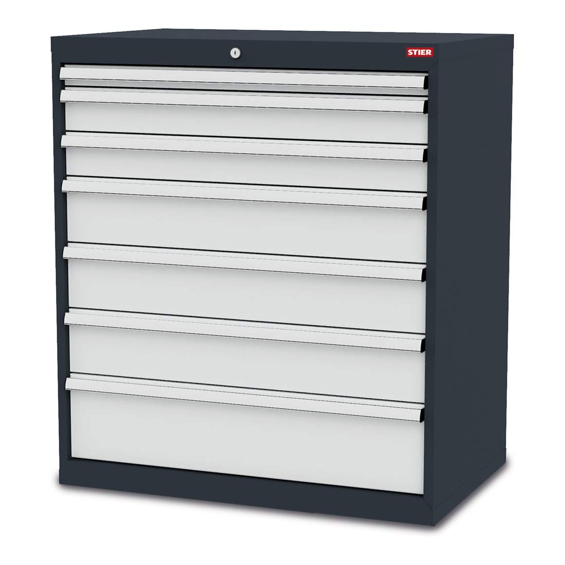 STIER Schubladenschrank aus stabiler Stahlkonstruktion und Kugelführung, 7 verzinkte Schubladen, Werkstatt/Industrie/Büro, Maße: BxTxH 900x575x1020 mm, Werkstattschrank mit glatten Seitenwänden