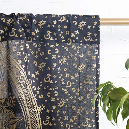 Popular Handicrafts Indian Hippie Mandala Kitchen Window Curtains - Gypsy Ombre Bohemian Beautiful Drapery Bedroom Living Room Balcony Valance Black Gold #TOP2