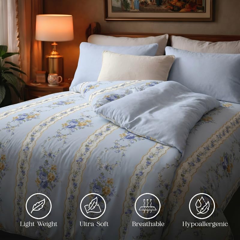 Image of Utopia Bedding Microfiber AC Comforter for King Size 220x240 cm - Lightweight, Skin-Safe & Hotel-Style Quilted Blanket with Floral Print Lilac