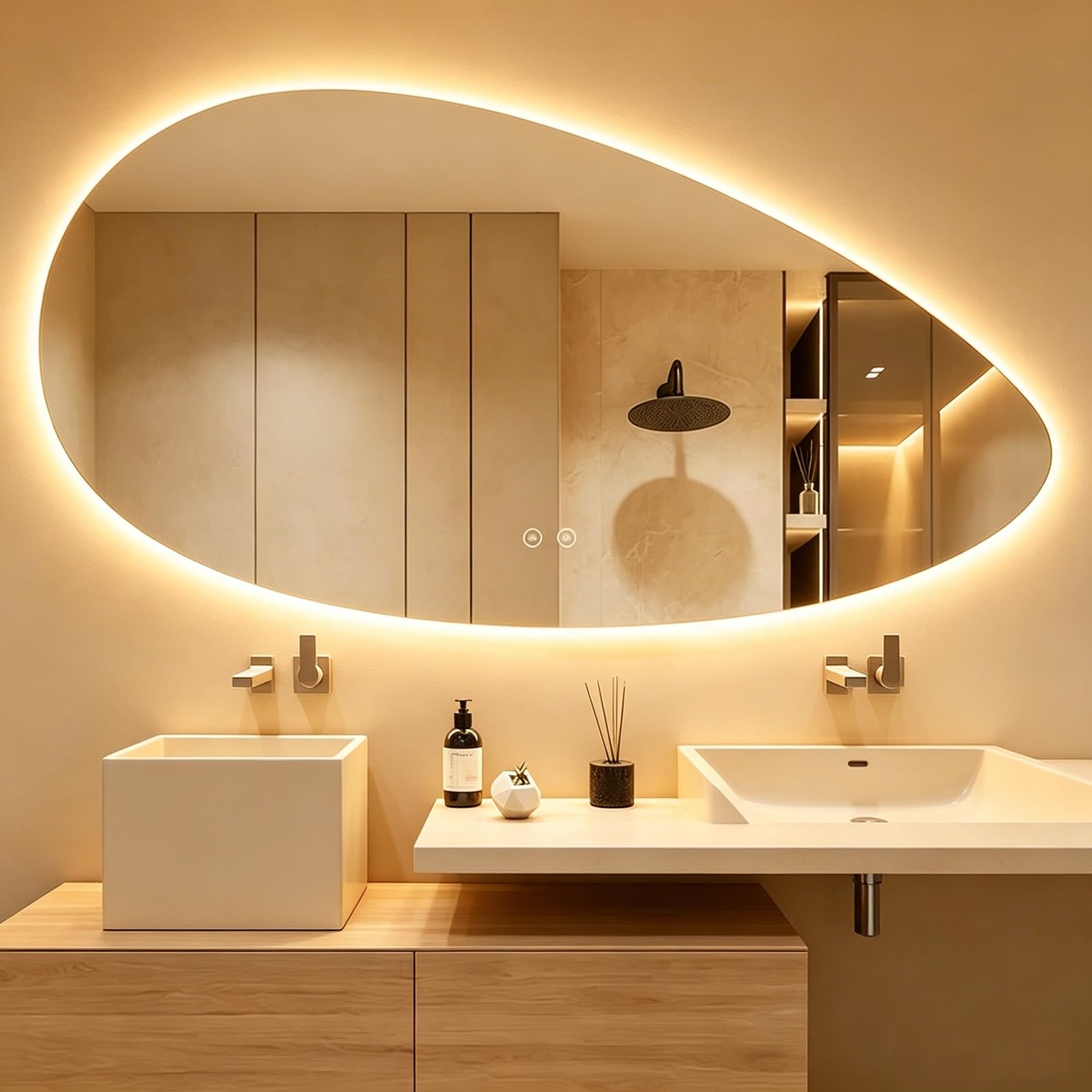 EYTVYUWPT Teardrop Shape LED Bathroom Mirror, Irregular Anti-fog Wall Vanity Mirror(3 Color+Anti-fog,60x90cm)