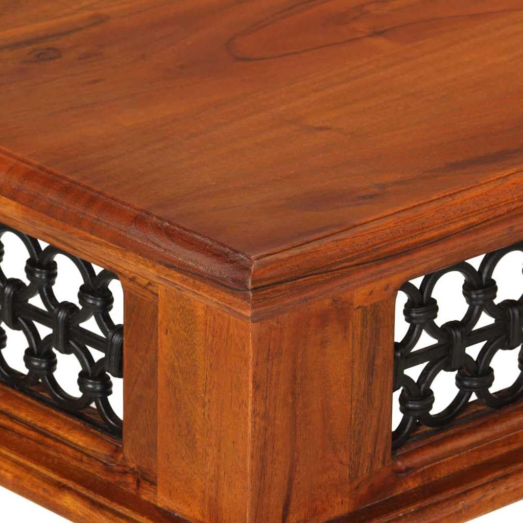 Scrivania in legno di acacia massiccio con cassetto, 110 x 50 x 76 cm, tavolo da lavoro per casa, ufficio, studio, segretario con maniglia in metallo e finitura color miele