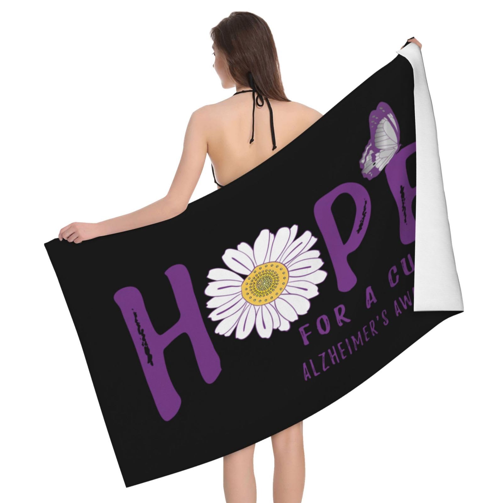 HLBSDM Microfiber Hope for A Cure Alzheimer'S Awareness Flower Beach Towel Quick Dry Soft Sand Free Beach Towels for Pool Swim Beach Lightweight Thin Towels