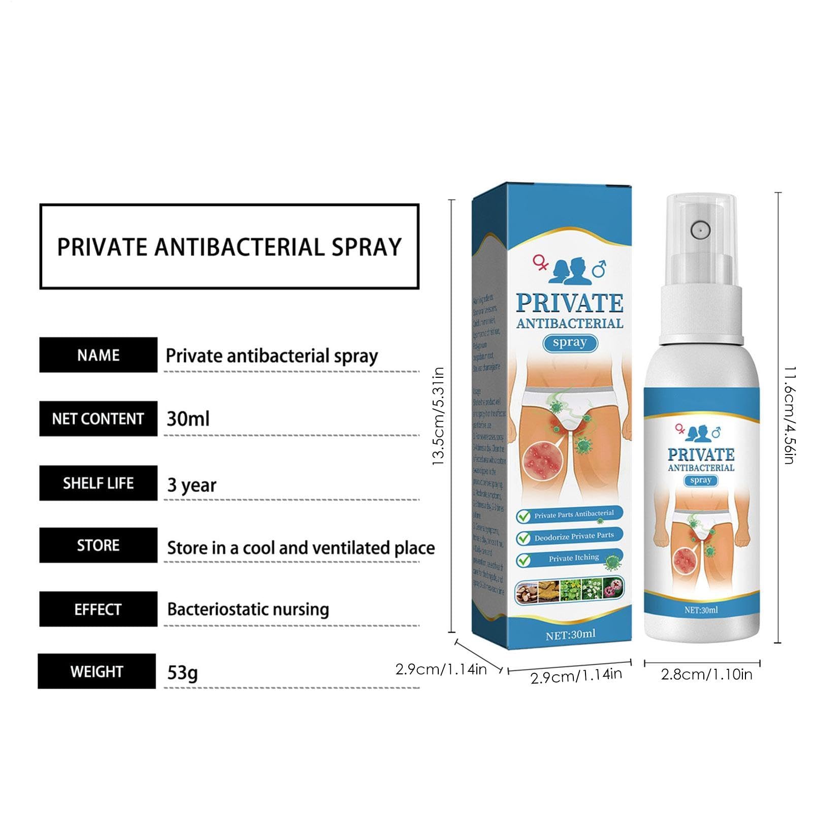 Spray antibatterico per le parti intime, rinfrescante e lenitivo istantaneo, antiprurito corpo batteriostatico per uomo e donna