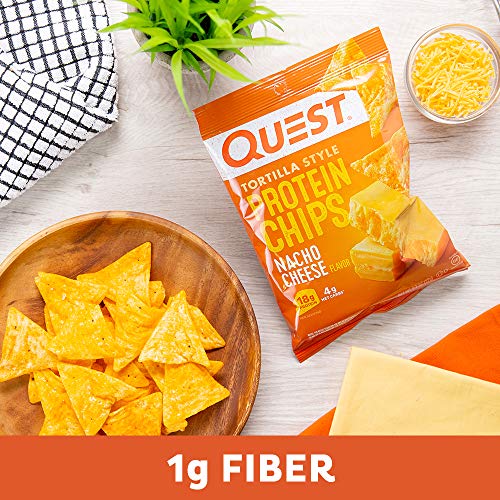 Image of Quest Nutrition Protein Tortilla Chips, Nacho Cheese, 18g Protein, 4g Net Carbs, 150 Calories, Low Carb, Gluten Free, Soy Free, Potato Free, Baked, 1.1oz Bag, Single Sample