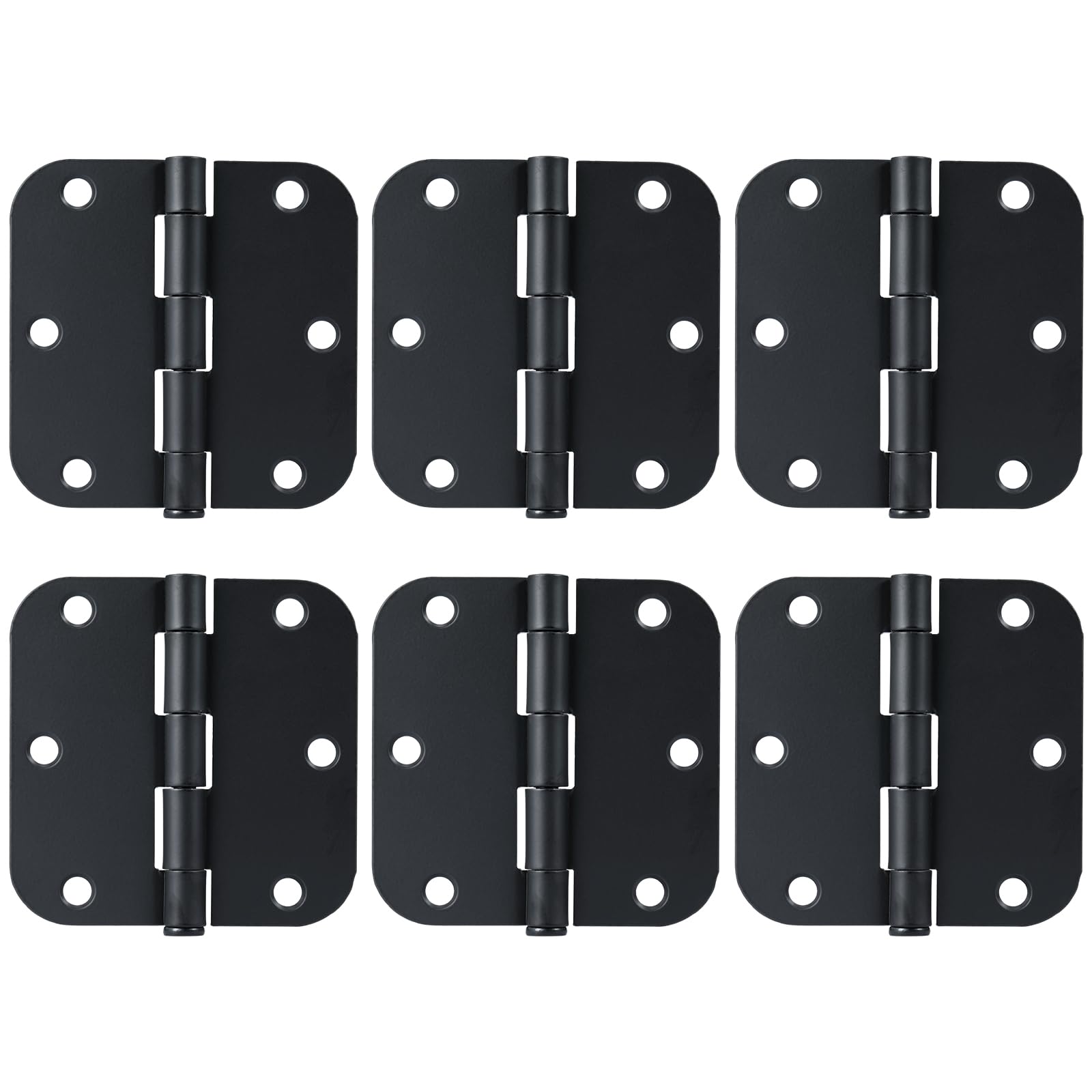 Matte Black Door Hinges 3.5 x 3.5 Inch Interior 3 1/2 Inch Door Hinges for Doors Rounded 5/8" Radius Corners Flat Iron Hinge (6pack)