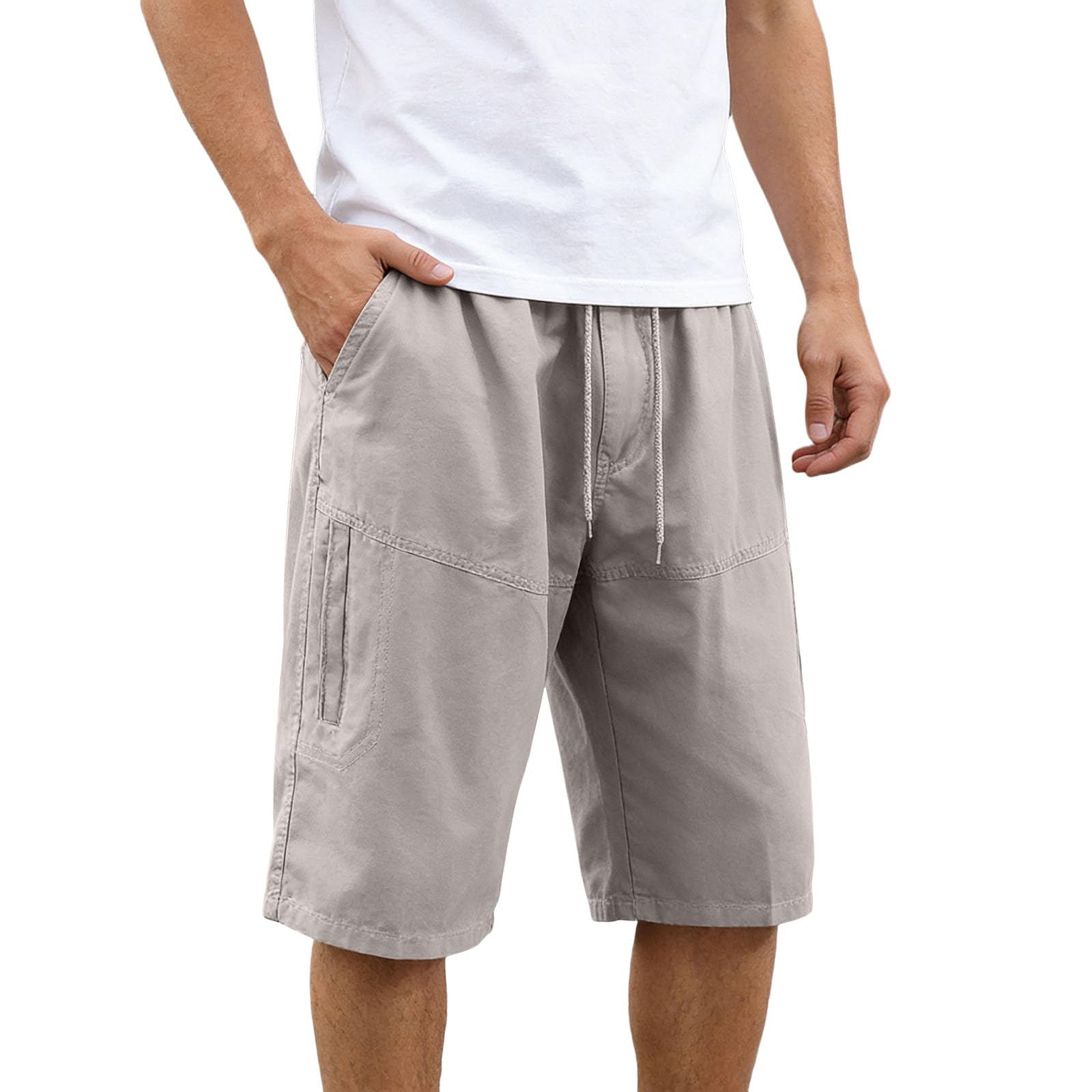 Pantaloncini sportivi da uomo, elasticizzati, taglie grandi, cachi, 3XL