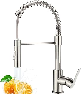 Grifo Cocina, Moderno Grifo Cocina Extraíble con Ducha de 2 Modos y 360° Giratorio, Caño Alto para Grifos Cocina Fregadero, Mezclador Monomando, Acero Inoxidable Cepillado