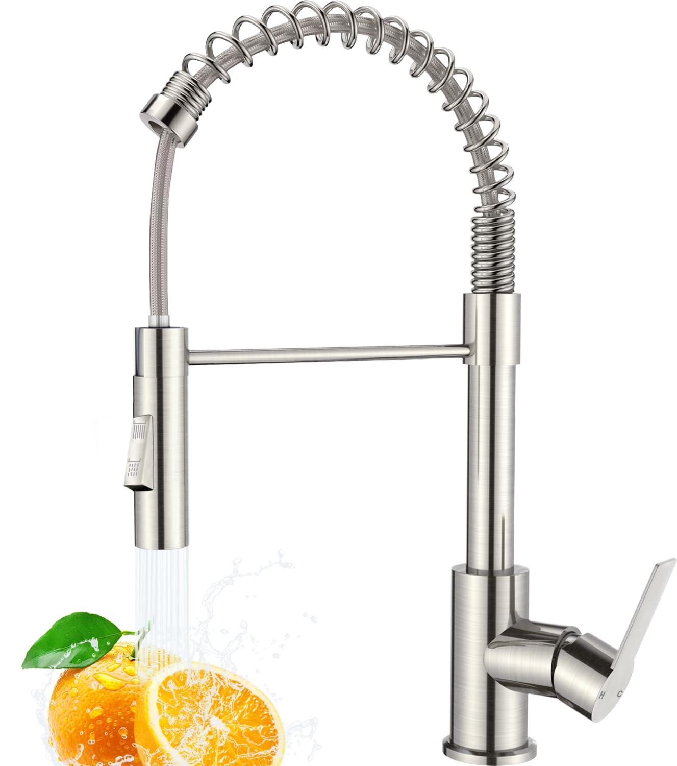 Grifo Cocina, Moderno Grifo Cocina Extraible con Ducha de 2 Modos y 360° Giratorio, Caño Alto para Grifos Cocina Fregadero, Mezclador Monomando, Acero Inoxidable Cepillado