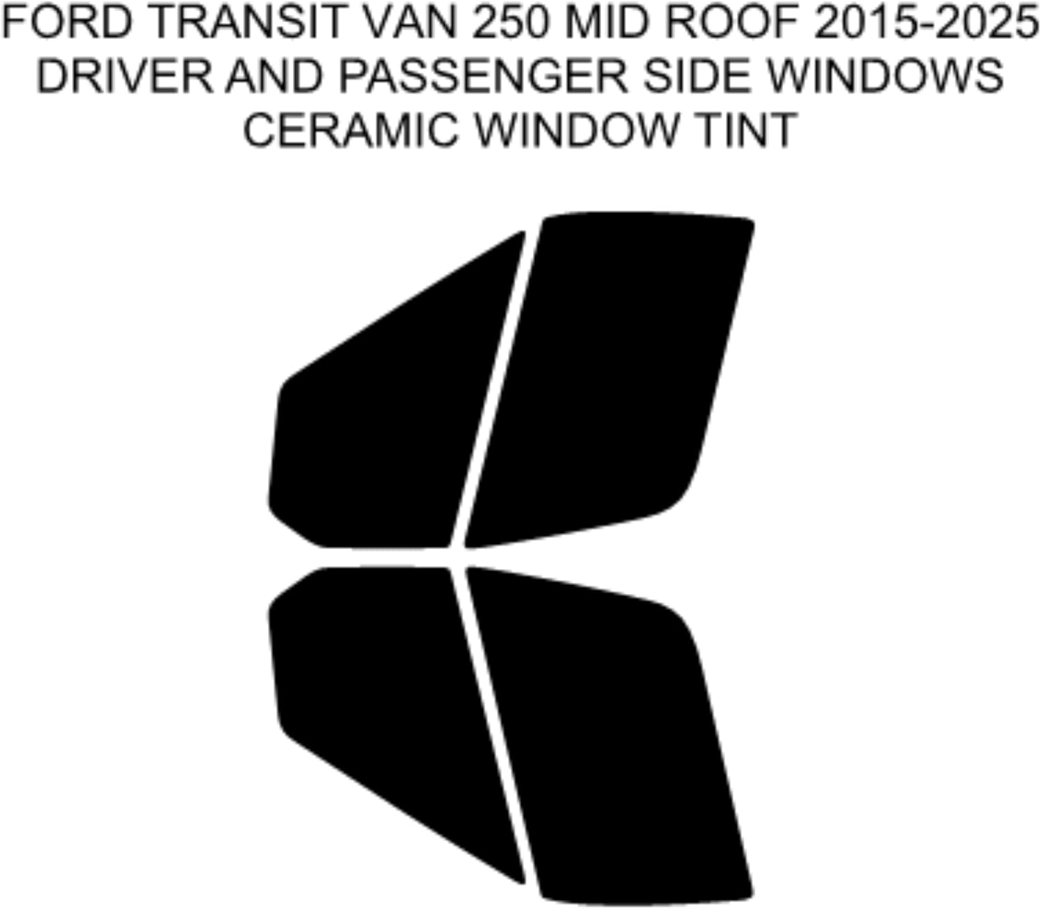 Preminum Ceramic High Heat Resistant Window Film Precut for Your Ford Transit Van 250 Mid Roof 2015-2025 Two Front Windows (15% All)