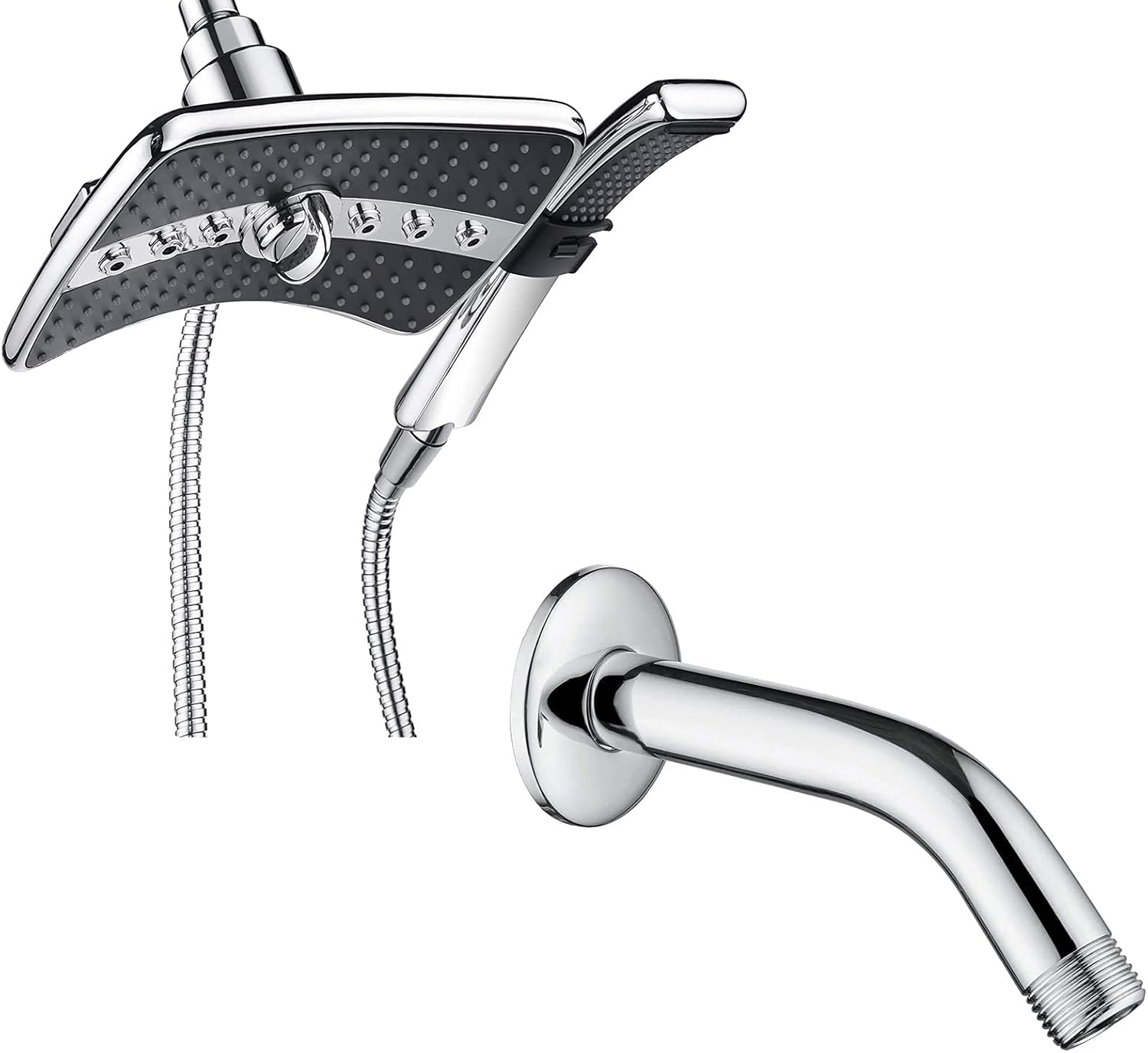 BRIGHT SHOWERS Dual Shower Head Combo Set, Handheld Showerhead Rainfall Shower Head Combo Matching 6 Inch Brass Shower Arm, Chrome