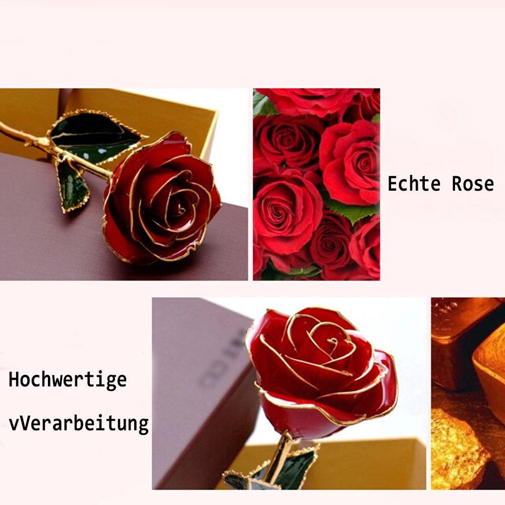 ZJchao, rosa dorata da 24 carati, vera rosa conservabile per sempre e sempre aperta, idea per anniversario di matrimonio, San Natale, compleanno, 29 cm di lunghezza, in confezione con