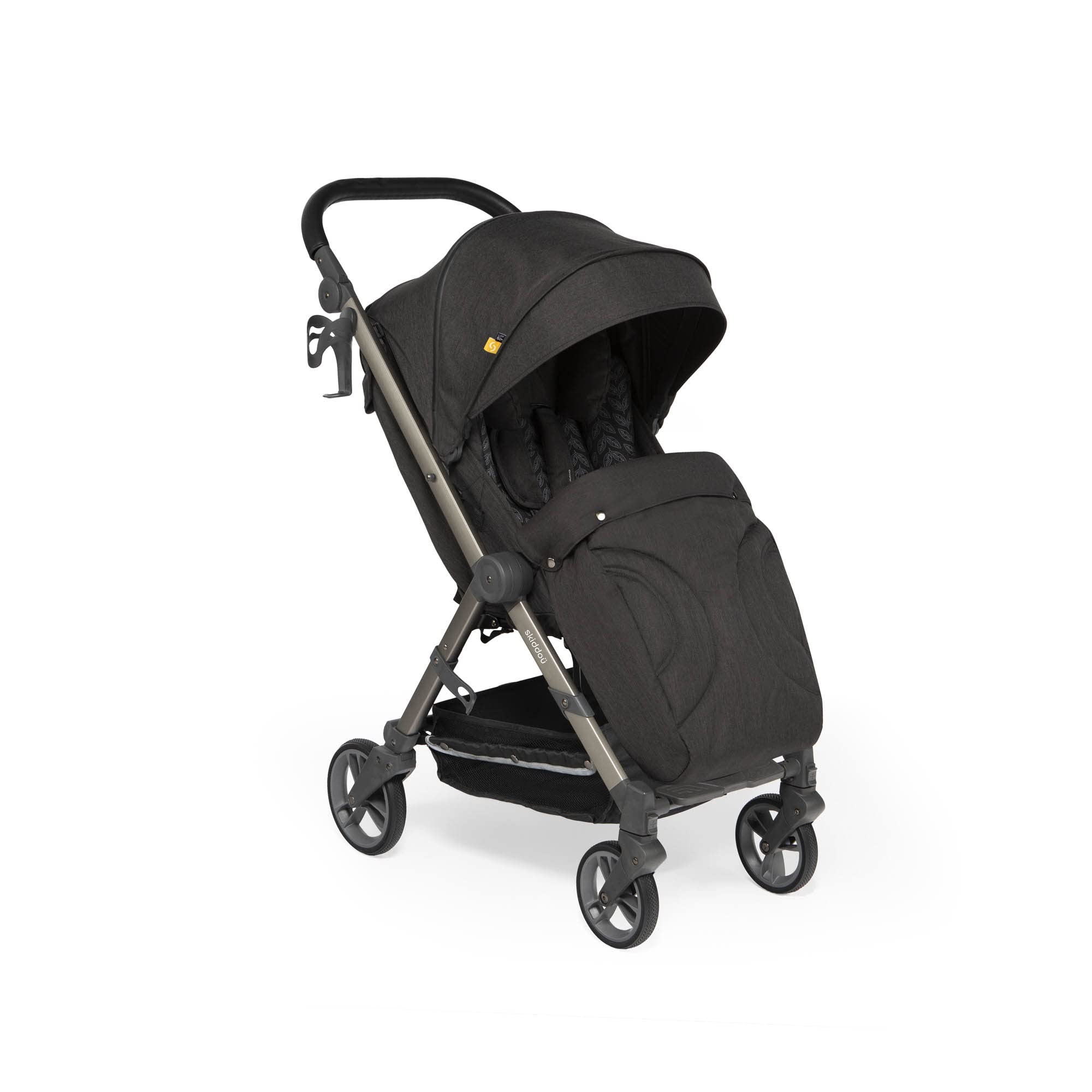 skiddoü passeggino leggero Mell, ruote grandi ammortizzanti, da viaggio pieghevole, schienale regolabile, impermeabile, zanzariera, fino a 22 kg, nero
