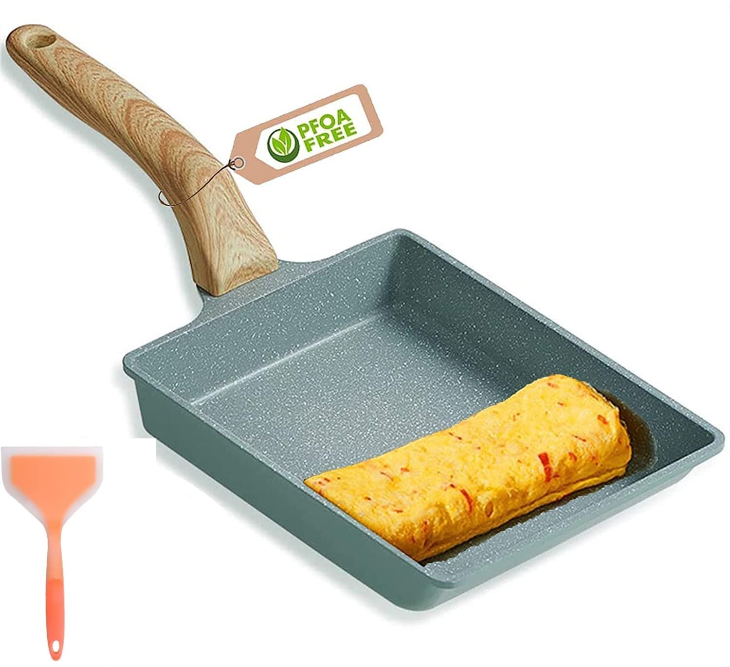 NILKANTHOmelette Pan Nonstick Tamagoyaki Egg Pan,Retangle Small Frying Pan,with Silicone Spatula,Non-Stick Coating (PFOA Free)