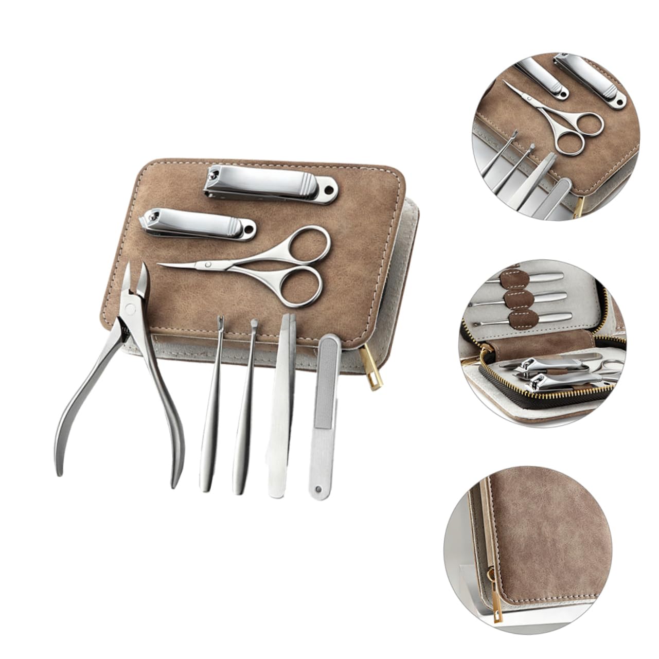 Juego de Manicura y Estuche de Cuero Pu de Acero Inoxidable 8 Piezas Práctico y Cómodo Profesional para Uso en Casa o Profesional