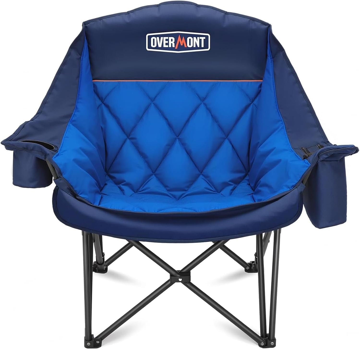 Photo 1 of Overmont Oversized XL Camping Chair for Adults - 400lbs Support Heavy-Duty Padded Folding Chair with Side Pocket Cup Holder Cooling Bag for Outdoor Sports Garden Beach Fishing Lawn - Blue