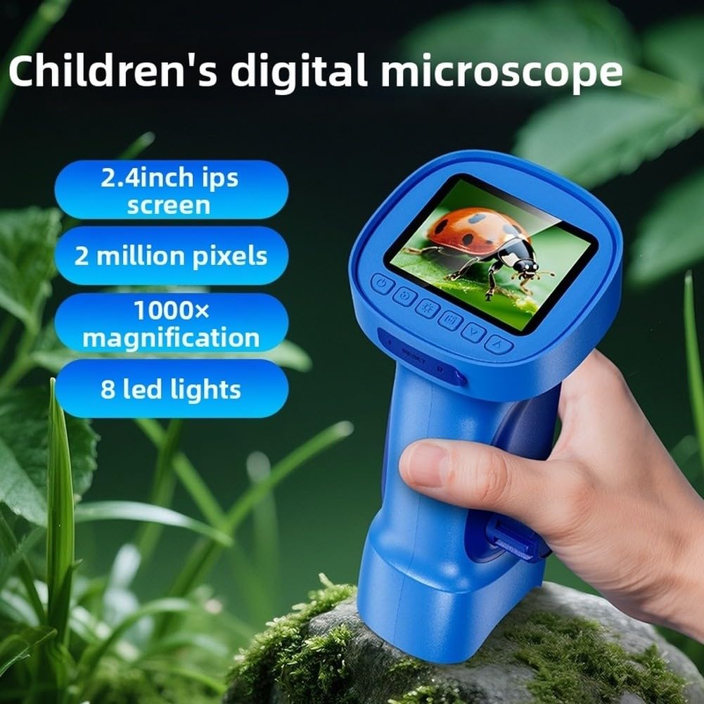 Digitales Mikroskop 2MP für 1000x Vergrößerung IPS Bildschirm(Orange) | 2MP Sensor, für 1000x für zoom, 2.4 Zoll IPS, 178° Blickwinkel, klare Bilder
