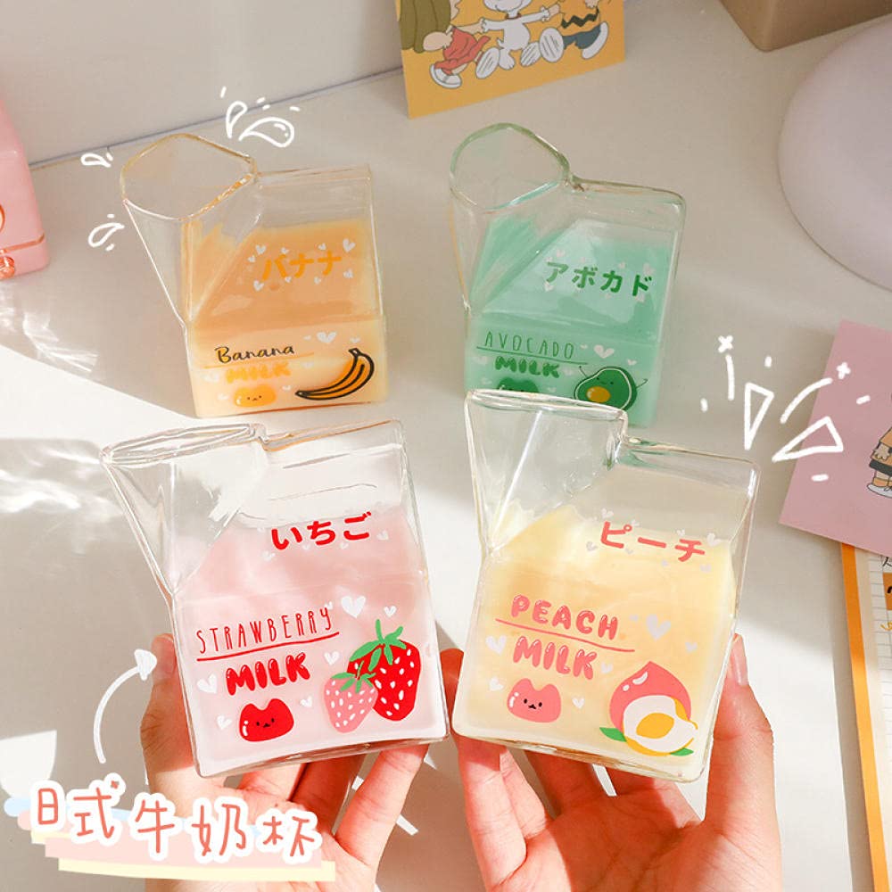 Hand-blown Glass Milk Box 300ml Square Milk Carton Glass Cup Breakfast