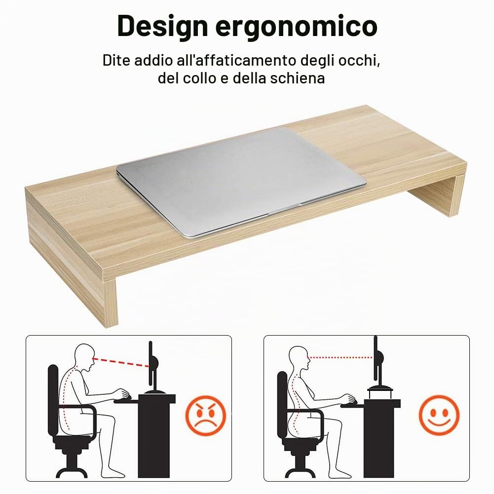 Wakects Supporto per Computer Portatile e Schermo in Legno, per Casa e Ufficio, 49,5 x 19,8 x 7,6 cm