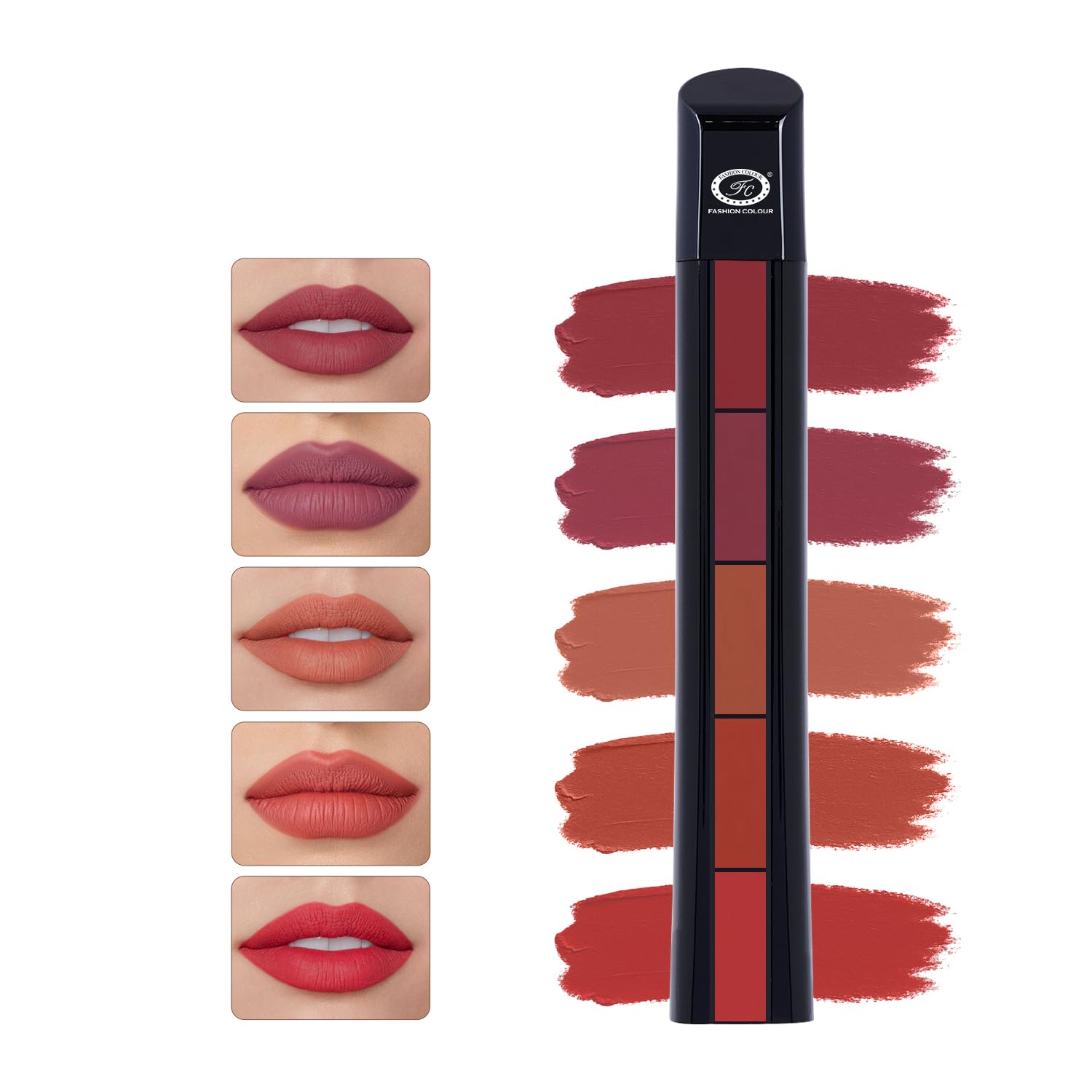 FASHION COLOUR 5-in-1 Lipstick | Long Lasting | Matte Finish| | Compact & Easy to Use | Intense Color Payoff | Non-Sticky & Non-Drying | Infused with Shea butter and Jojoba Oil to Prevent dryness | Travel Friendly | 7.5gm | (Shade 2)-image-36