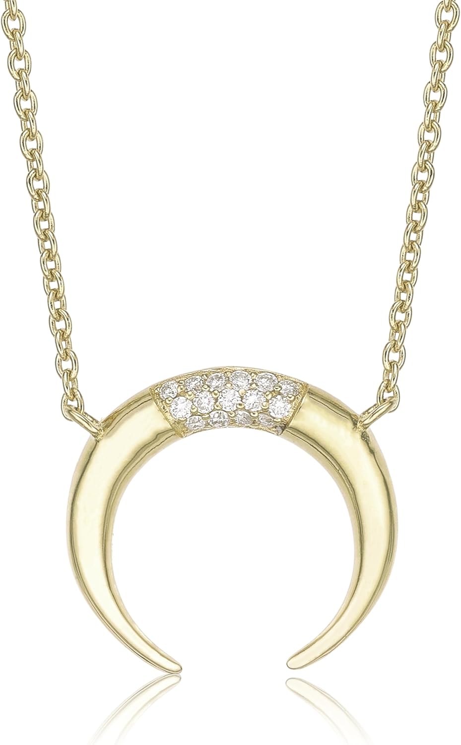 Lavari Jewelers 1/10 Carat Lab Grown Diamond Crescent Moon Necklace for Women - 18k Yellow Gold Plated 925 Sterling Silver Moon Necklace for Her - Adjustable 16 to 18 Inch Chain w Lobster Claw Clasp
