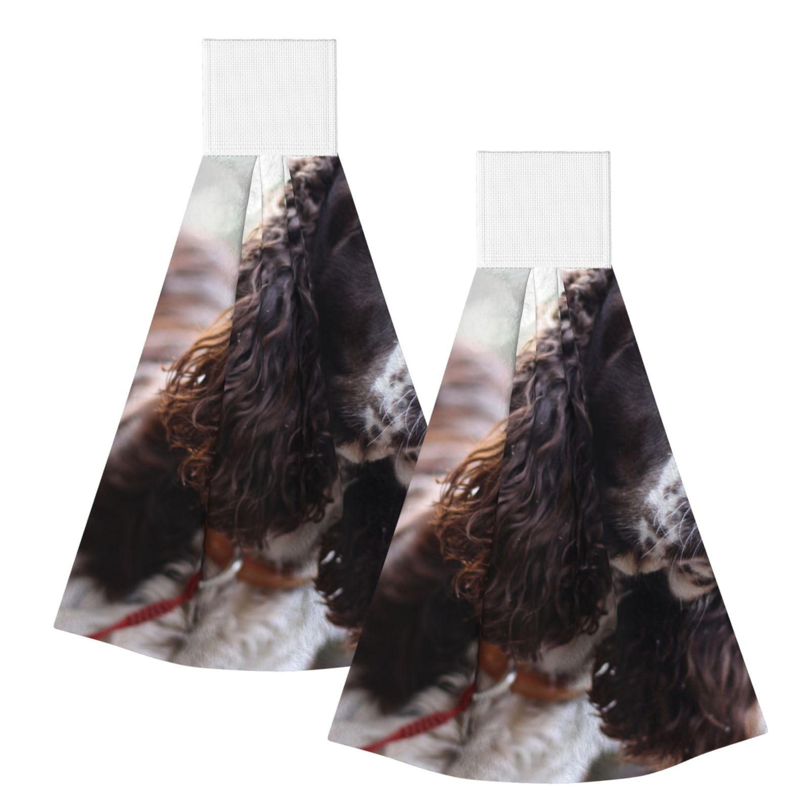 DOPKLNA English Cocker Spaniel Brownish White Curly Dogs, 2 Pcs Hanging Coral Fiber Hand Towels for Bathroom, Absorbent Kitchen Towels