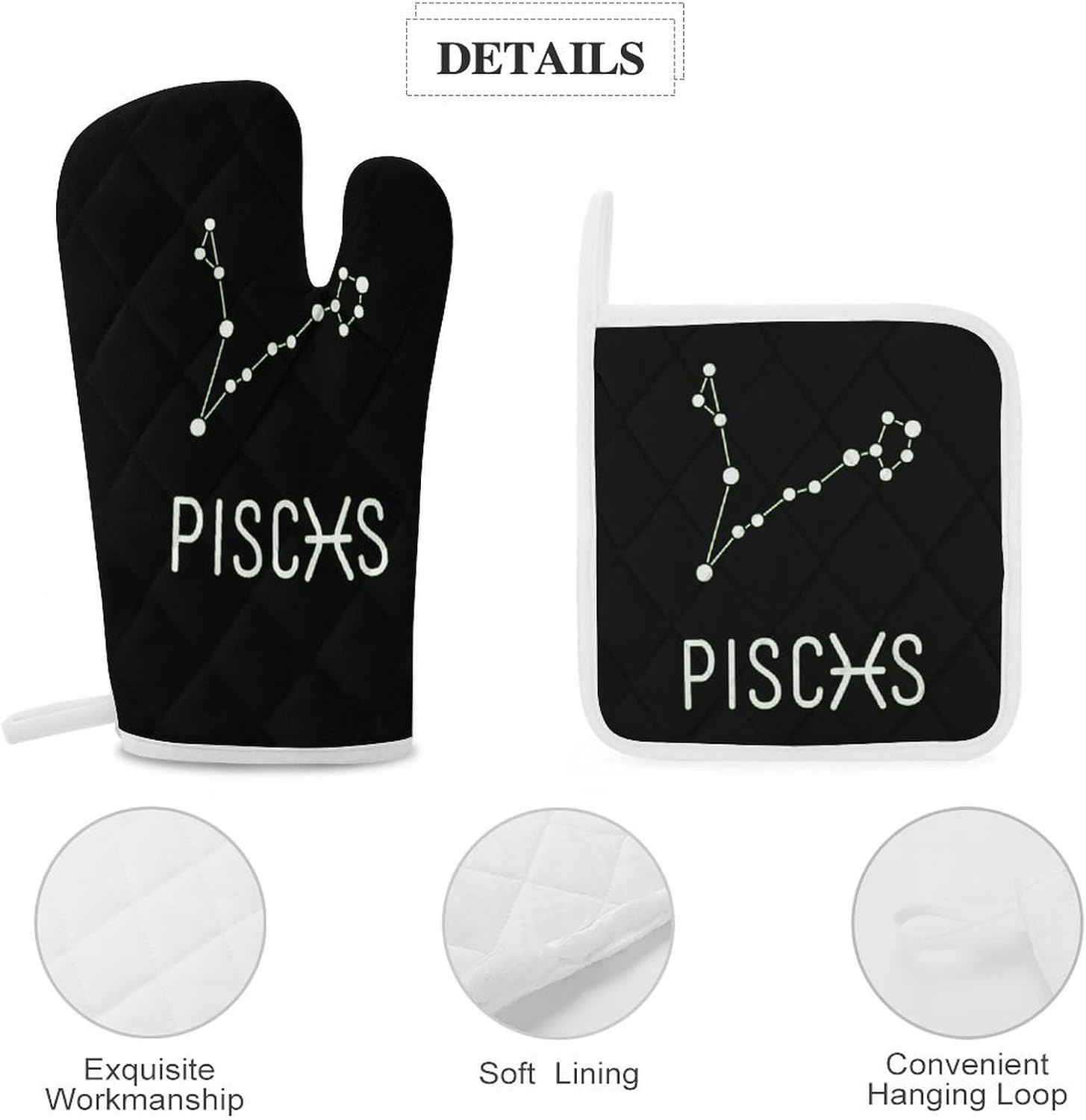 Pisces Constellation Oven Mitts and Pot Holders 4Pcs Set Heat Resistant Cooking Mitts Hot Pads