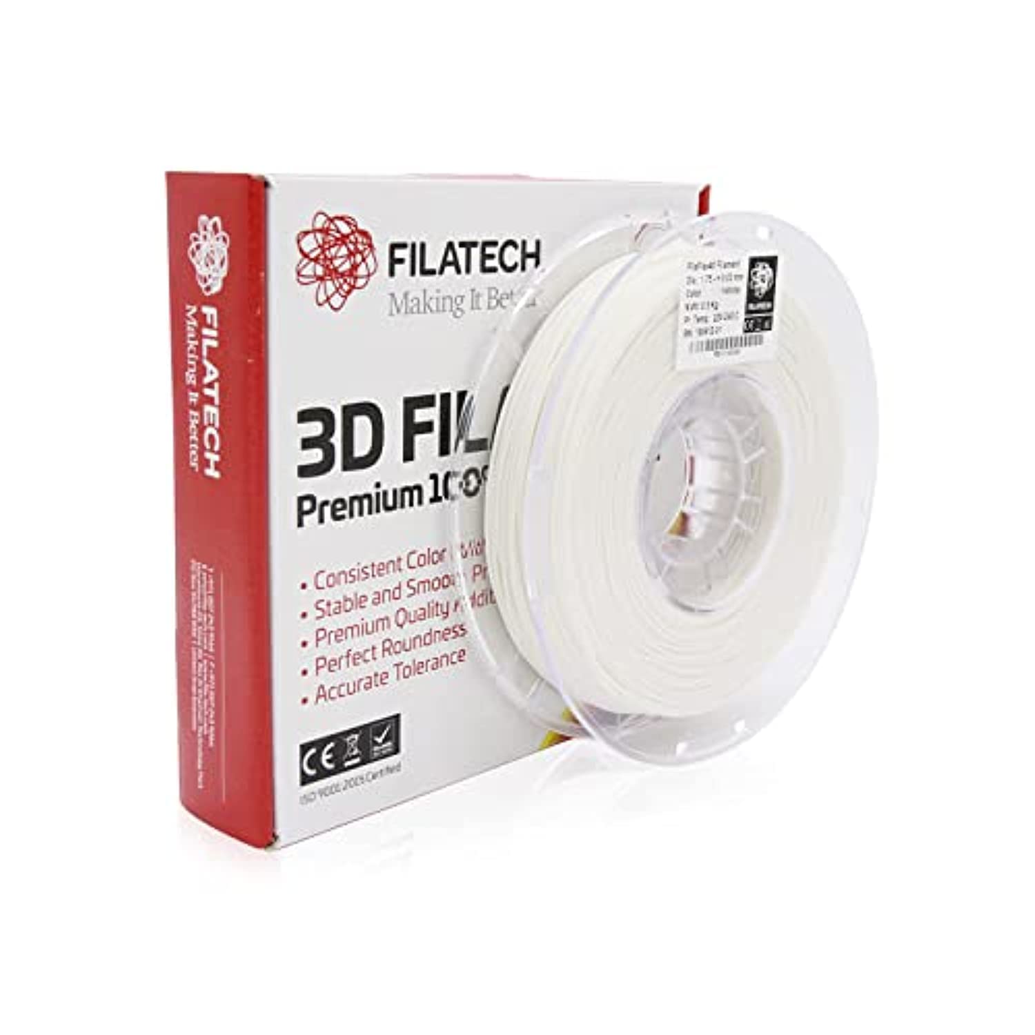 Filatech 3D Printer Flexible Filament FilaFlexible40, 1.75 -/+0.03mm, 0.5Kg, White, TPU Superrior - Made in UAE