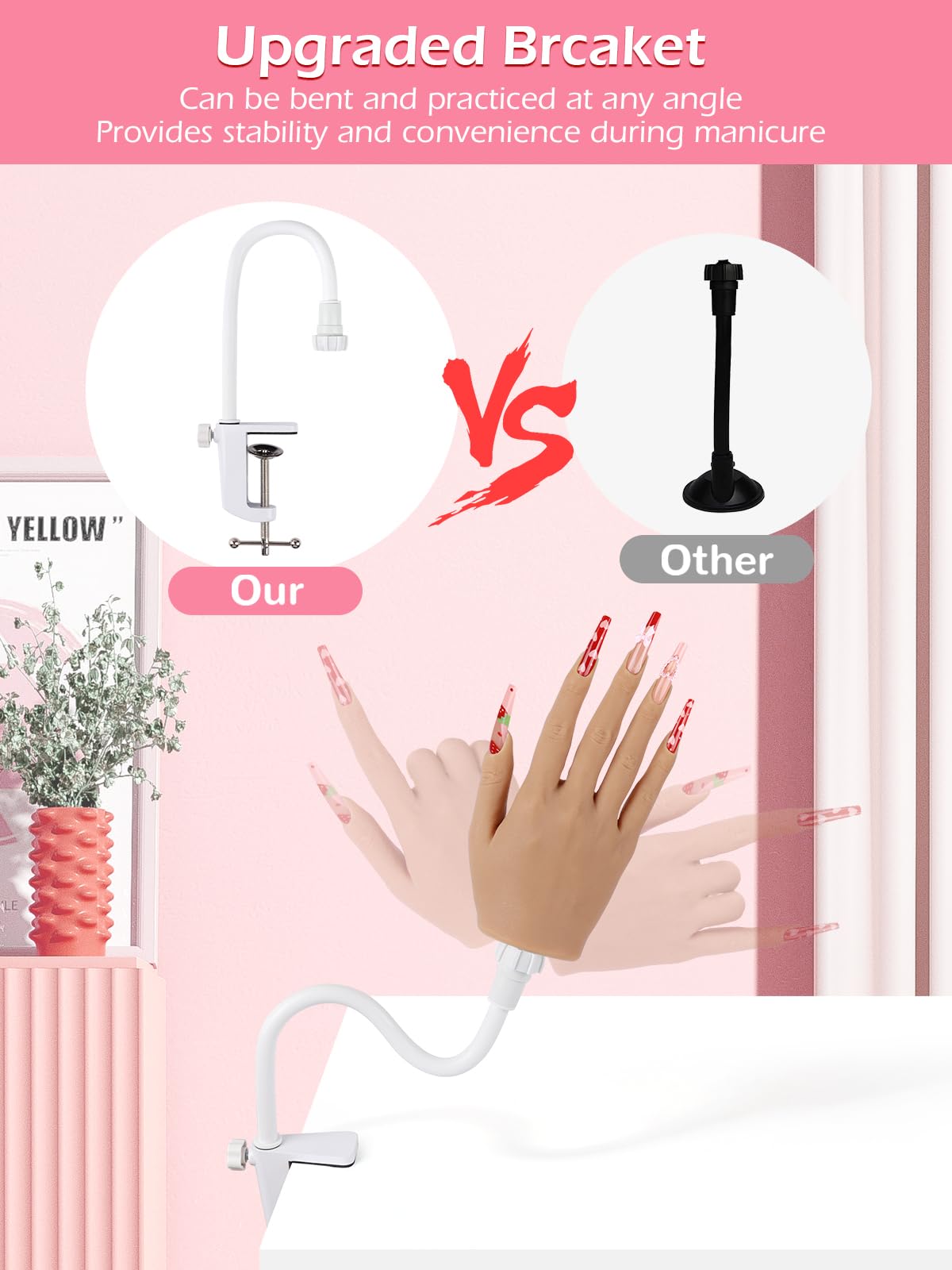 Mano para Practicar Uñas - Silicona Mano de Práctica con 240 Piezas 3XL de Uñas - Flexible Dedos para Practicar Uñas para Principiantes Salón Casa, Natural